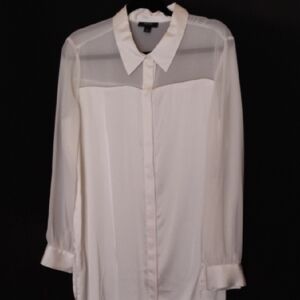 Alfani- Sateen, Gorgeous Off-White Long Blouse W/Sheer Sleeves,